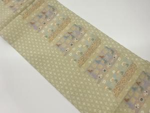 花菱に横縞・吉祥文模様織出し袋帯